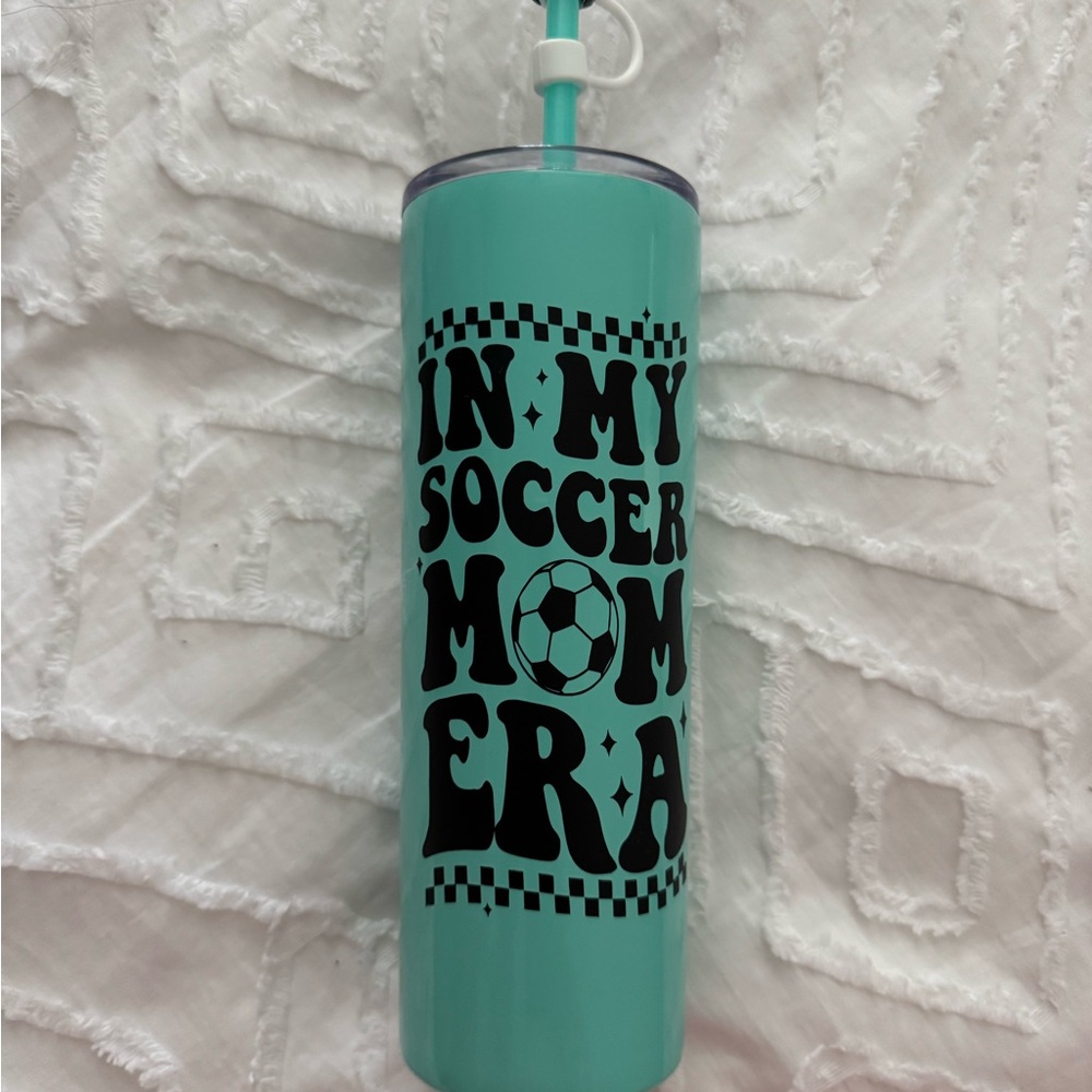 Personalized cups any sport or design 
Teal Soccer Tumbler with Lid